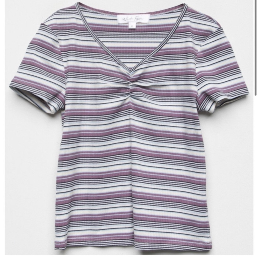 WHITE FAWN CINCH STRIPE GIRLS LAVENDER TOP